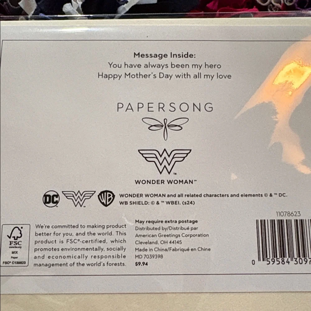 🆕American Greetings-Papersong “Wonder Woman” Mother’s Day Card